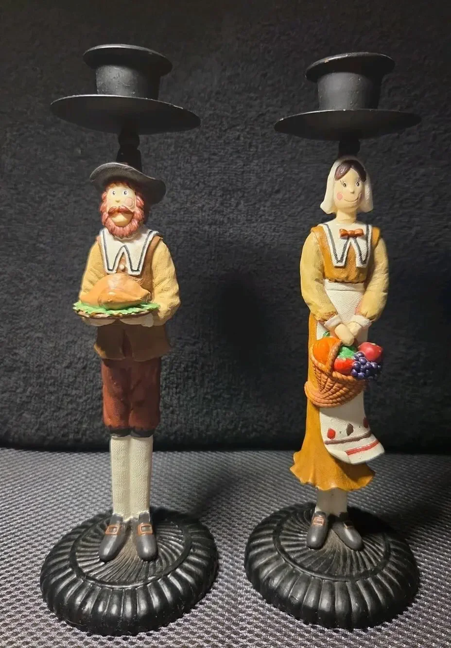 vintage Thanksgiving pilgrim couple candle holders 8.5